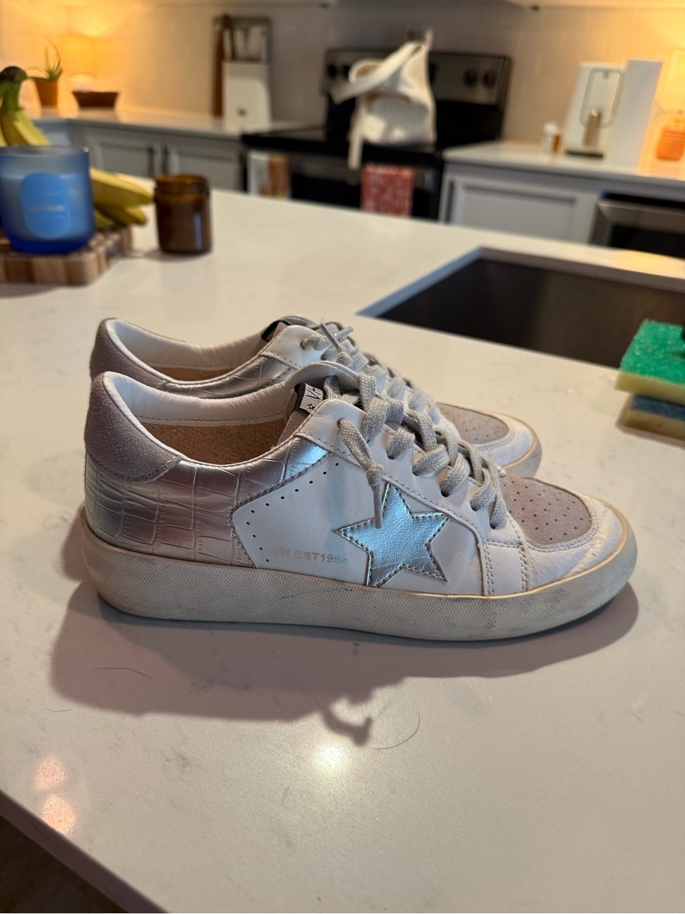 Vintage Havana White and Silver Star Sneakers